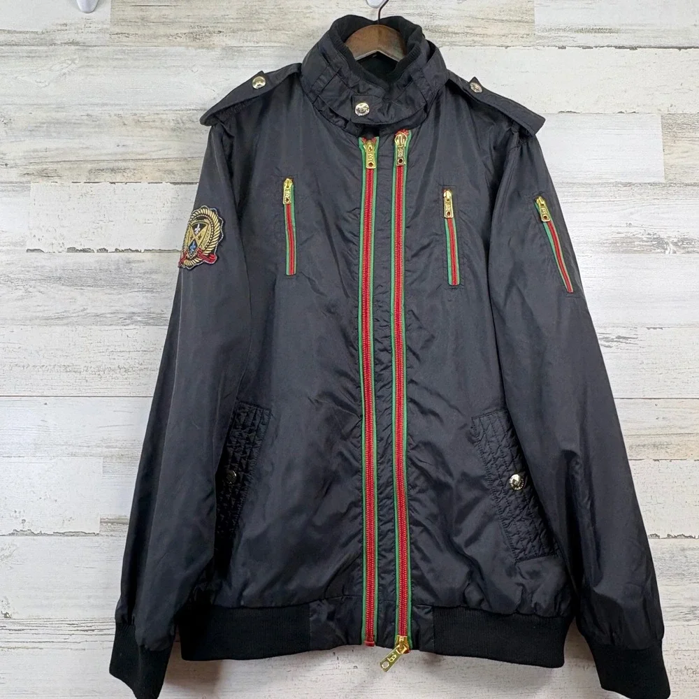 Brooklyn Basement Bomber Jacket Mens 3XL Black Dual Gold Zip Utility Streetwear